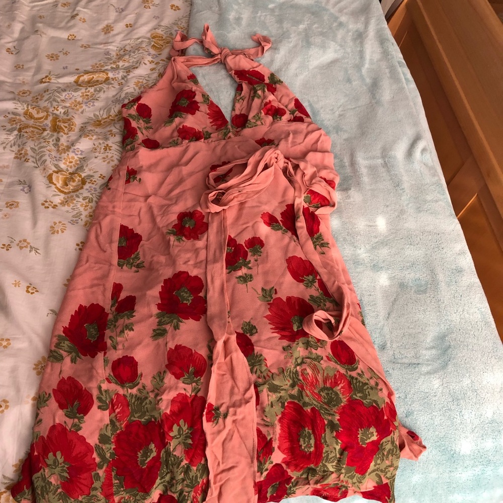 Reformation Halter neck knee length floral dress